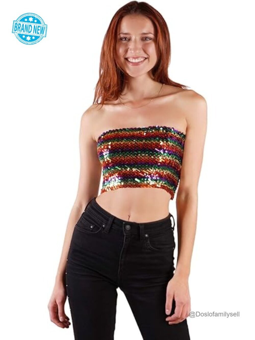 Sequin Strapless Bandeau Crop Top - Stretchy Bodycon Party Top